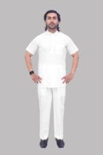 Men's White Half Sleeve Cotton Kurta - Patwa & Company