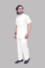 Men's White Half Sleeve Cotton Kurta - view 2