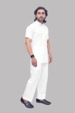 Men's White Half Sleeve Cotton Kurta - view 3