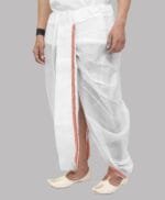 White Cotton Pre-Stitched Dhoti for Men - view 2