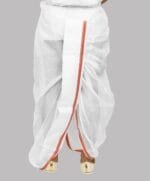 White Cotton Pre-Stitched Dhoti for Men - view 5