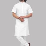 White Half Sleeve Modi Kurta for Men – Casual Cotton Kurta for Daily Wear & Pooja
