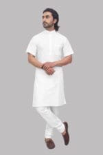 Men's White Half Sleeve Modi Kurta - Patwa & Company