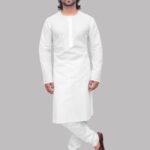 White Round Neck Liane Cotton Kurta for Men – Elegant Daily & Festive Wear