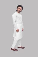 Men's White Round Neck Cotton Kurta - view 2