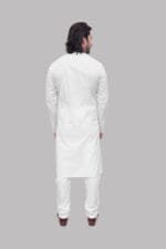 Men's White Round Neck Cotton Kurta - view 4
