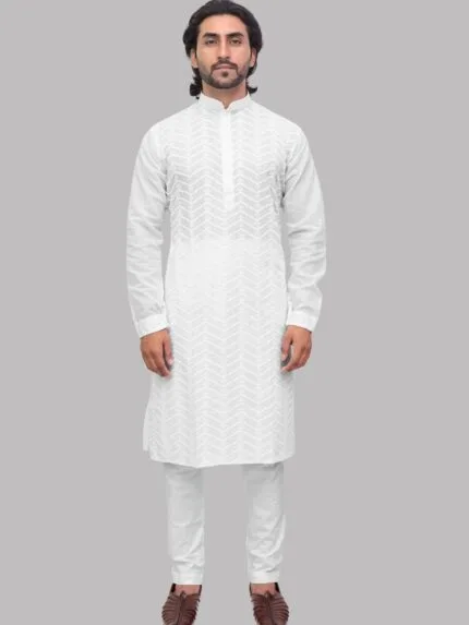 Men's Cotton Chikankari Kurta - Patwa & Company