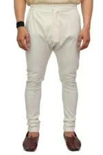Men's Cream Churidar Pyjama with Button & Zip - Patwa & Company