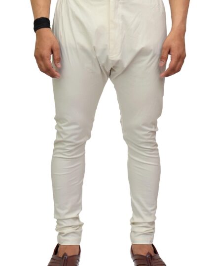 Churidar Pajama for Men in Cream – Traditional Ethnic Bottomwear with Button & Zip