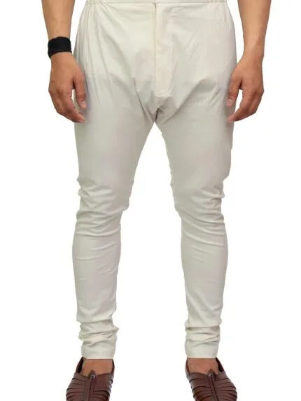 Men's Cream Churidar Pyjama with Button & Zip - Patwa & Company