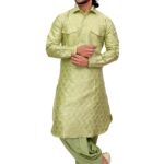 Men’s Silk Pathani Suit with Salwar Bottom – Elegant Ethnic Set