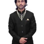 Black Jodhpuri Coat for Men with Bottom Fabric – Stitched Jacket + Unstitched Pant