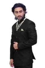 Black Jodhpuri Coat for Men with Bottom Fabric – Stitched Jacket + Unstitched Pant - view 2