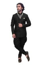 Black Jodhpuri Coat for Men with Bottom Fabric – Stitched Jacket + Unstitched Pant - view 3