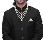 Black Jodhpuri Coat for Men with Bottom Fabric – Stitched Jacket + Unstitched Pant - view 4