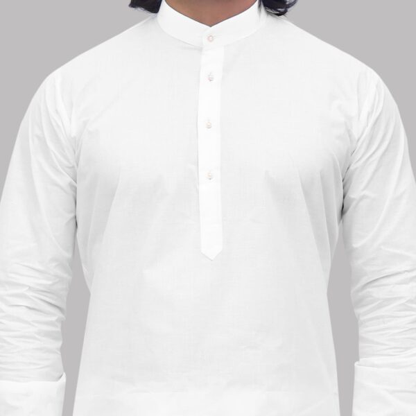 Close-up of cambric cotton fabric and detailing on men’s kurta by Patwa