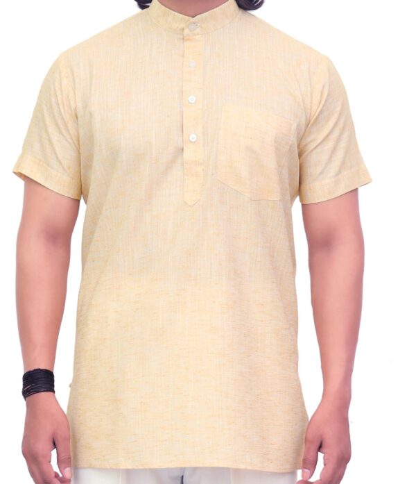 Close-up texture of breathable cotton fabric on Patwa kurta