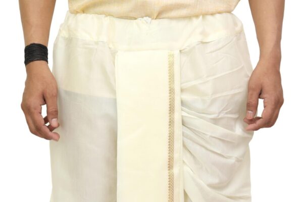 Close-up of silk fabric texture in Patwa men’s dhoti – premium ethnicwear