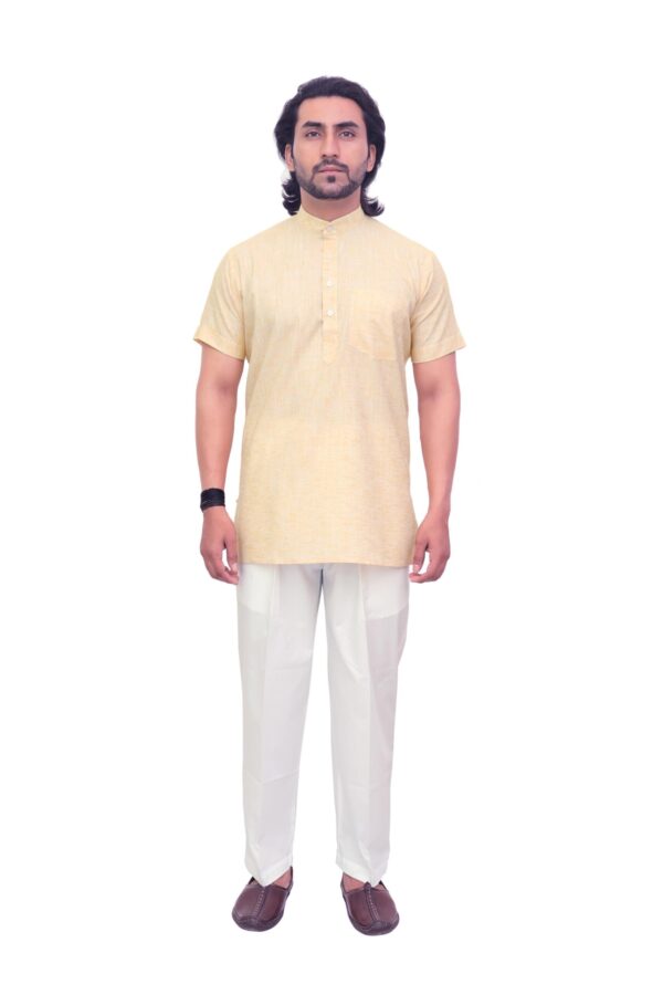 Front view of colored short kurta worn by male model – Patwa ethnicwear