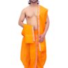 Patwa cotton dhoti and dupatta set for puja wear – front view