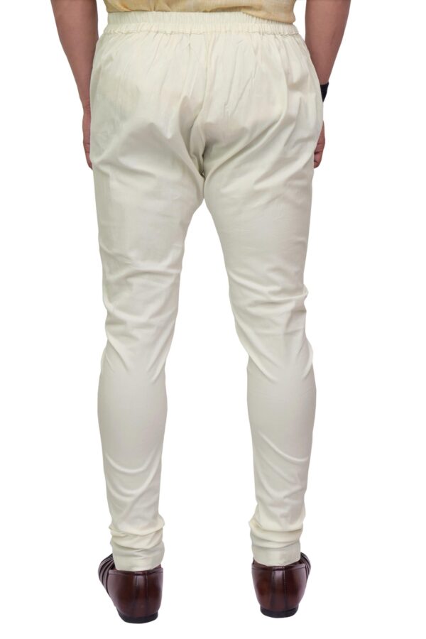 Back angle of slim-fit cream churidar pyjama for men – breathable cotton