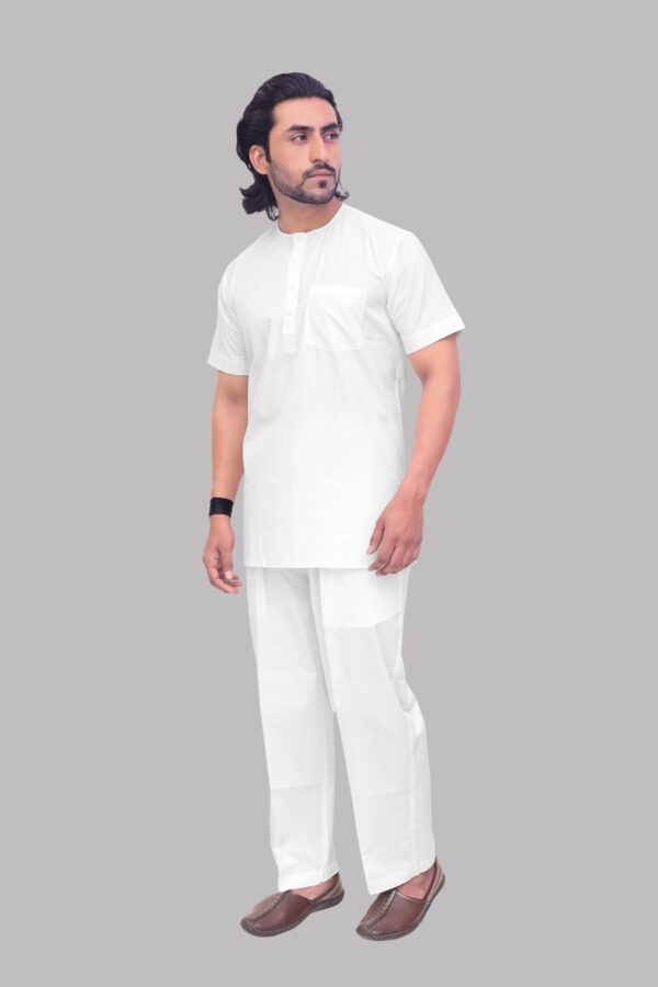 Side view of Men’s White Short Kurta – Casual Ethnic Outfit by Patwa
