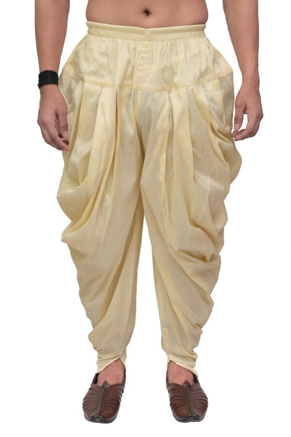 Front view of men’s silk dhoti pant – pre-stitched festive wear by Patwa