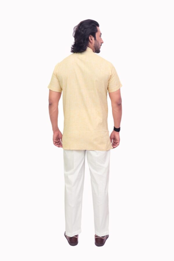 Back view of short-length kurta for men in vibrant tone
