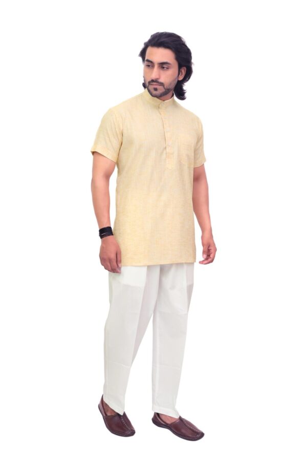 Side profile of men’s short kurta in cotton – Patwa Jaipur