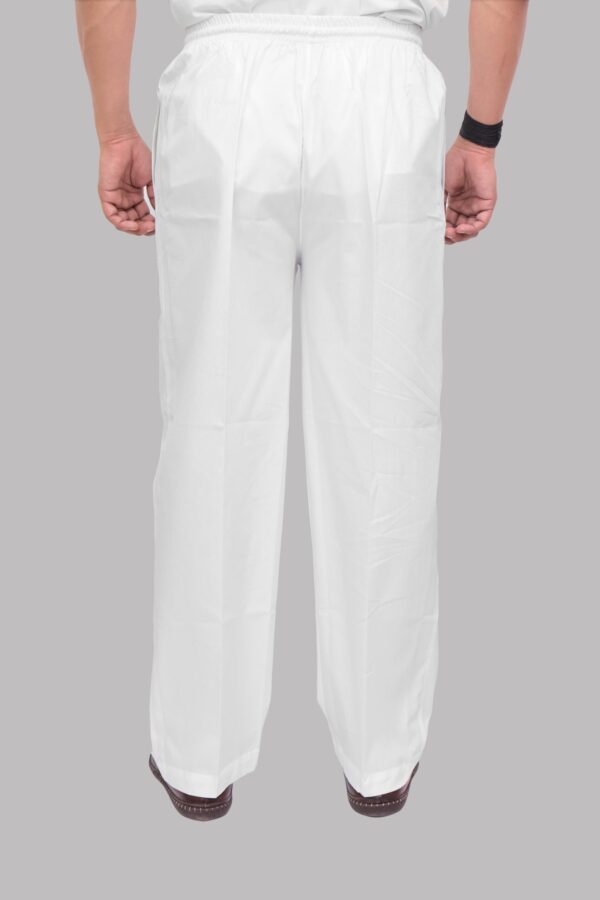 back side view of white cotton pyjama showing elastic waist and pocket – Patwa ethnicwear