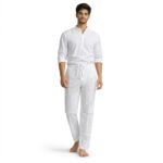 Men's White Cotton Pyjama with Elastic & Pockets - view 5