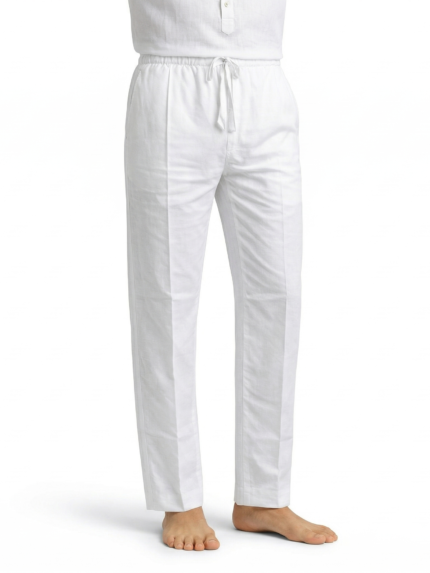 Men's White Cotton Pyjama with Elastic & Pockets - Patwa & Company