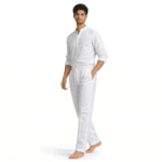 Men's White Cotton Pyjama with Elastic & Pockets - view 6