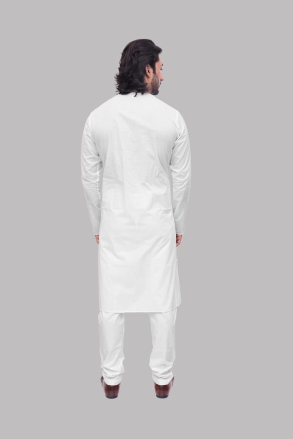 Back view of plain white Liane cotton kurta for men