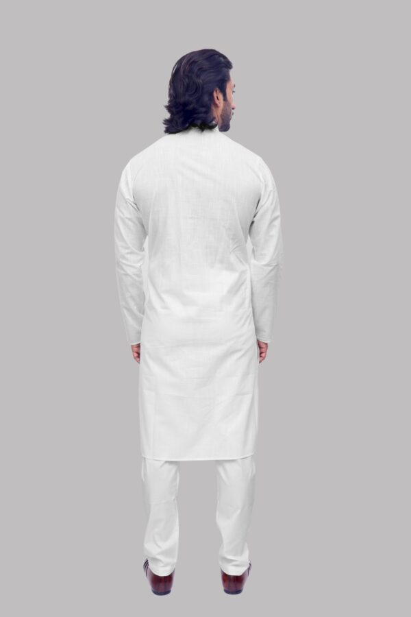 Back view of traditional white cotton kurta in khadi