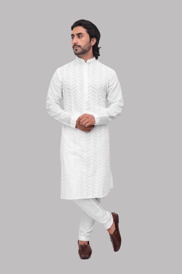 Front view of men’s cotton Chikankari kurta – Patwa embroidered ethnicwear
