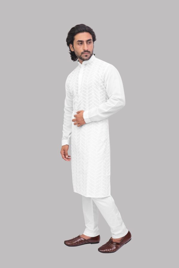 Side view of Chikankari kurta for men in cotton – Patwa Jaipur