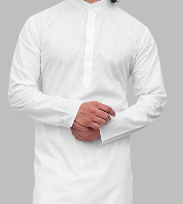 Close-up showing khadi fabric and neckline of kurta