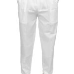 Front view of white cotton pyjama with zip and elastic"