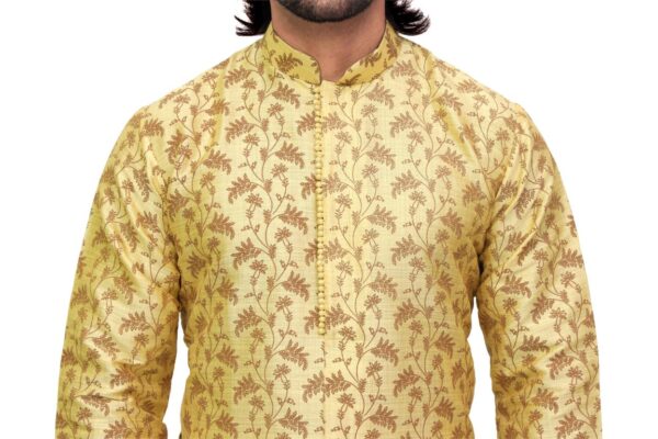 Closeup of printed silk kurta fabric for men | Patwa & Co.