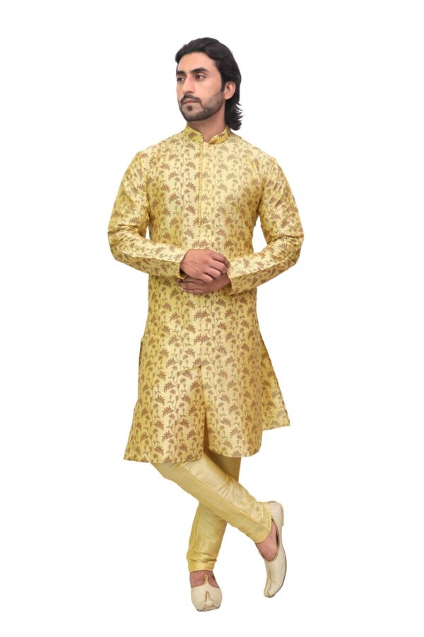 Printed silk kurta for men – front view | Patwa & Co.