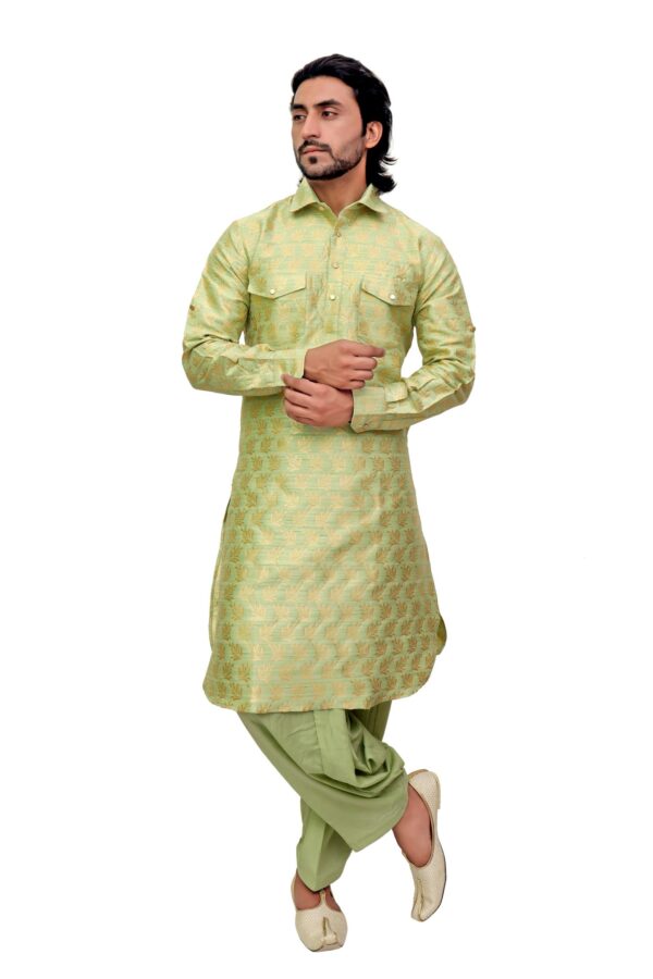 Men’s Silk Pathani Suit with Salwar – Festive Wear by Patwa & Co