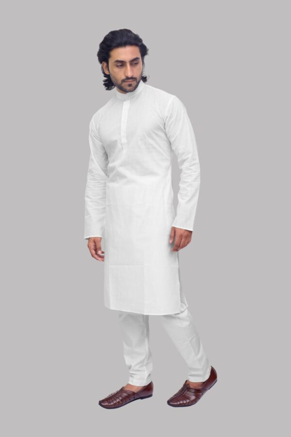 Side profile of handwoven cotton khadi kurta for men