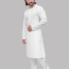 Side profile of minimal round neck men’s kurta in cotton