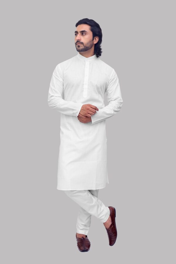 Front view of white khadi kurta for men by Patwa Jaipur