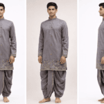 Grey Kalamkari Border Kurta Dhoti Set - Patwa & Company