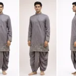 Grey Kalamkari Border Kurta Dhoti Set - Patwa & Company