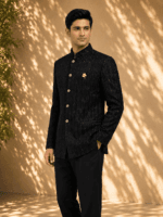 Men's Black Sequin Embroidered Jodhpuri Bandhgala Suit - view 2