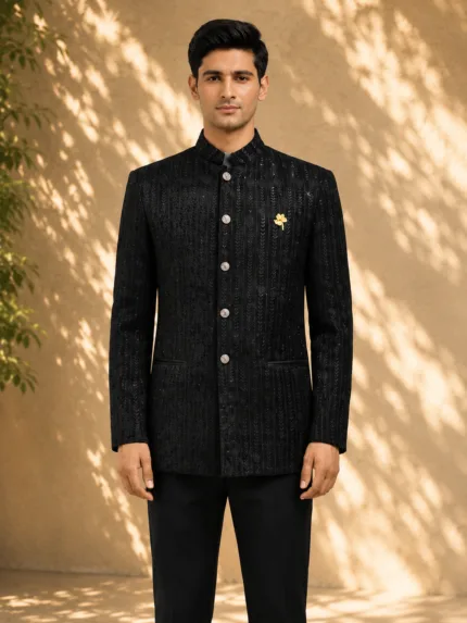 Men's Black Sequin Embroidered Jodhpuri Bandhgala Suit - Patwa & Company