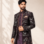Men's Plum Mughal Wildlife Indo-Western Sherwani Set - view 5